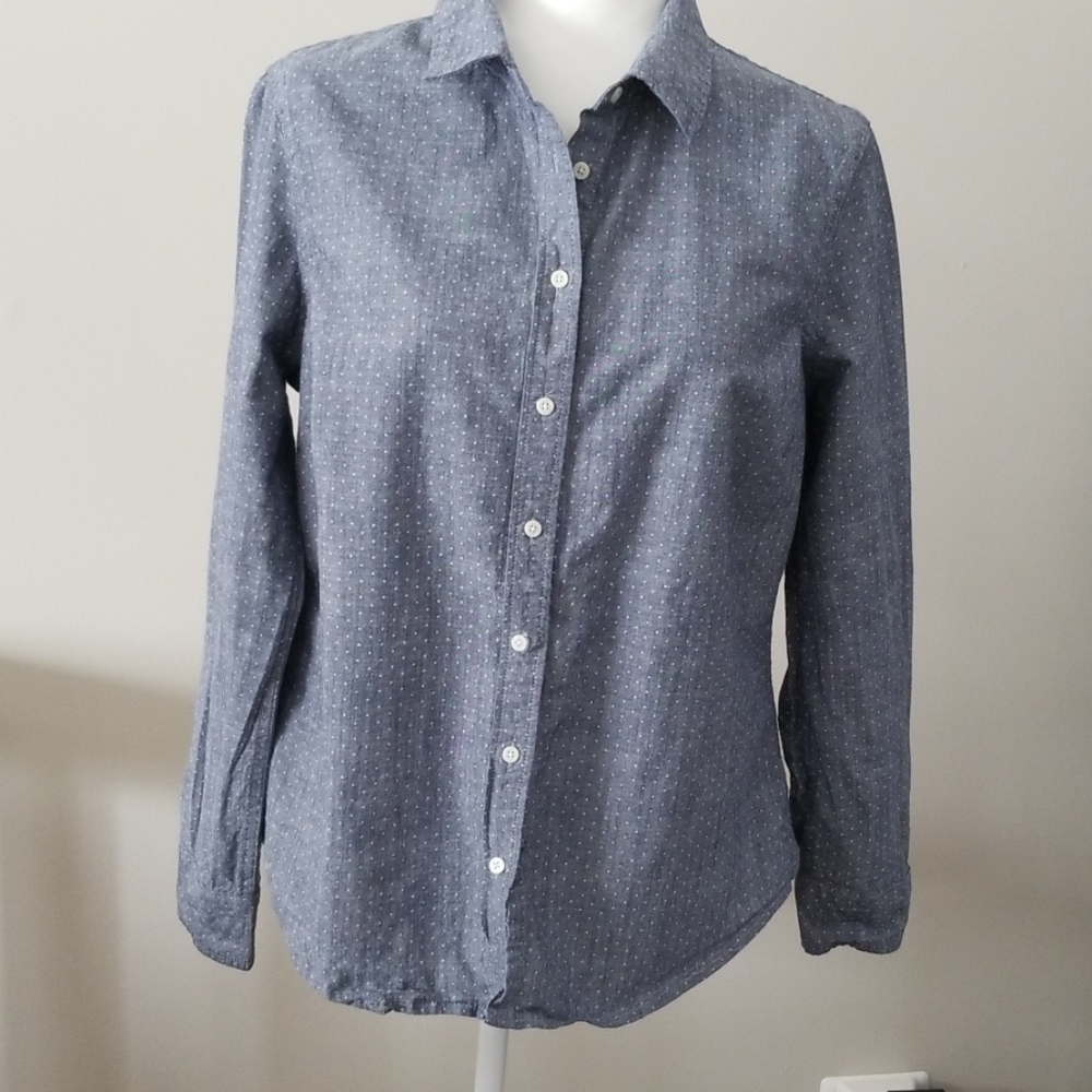 Banana Republic Chambray Polka Dot Soft Wash Shirt